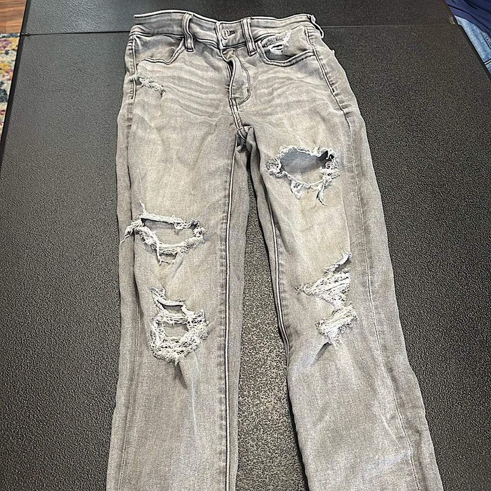 American Eagle, ripped skinny jeans, color gray
